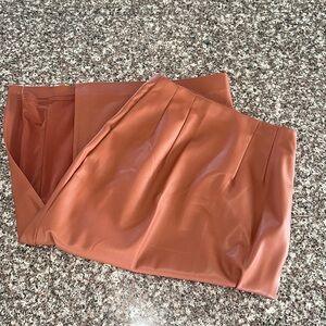 Faux leather, brown midi skirt